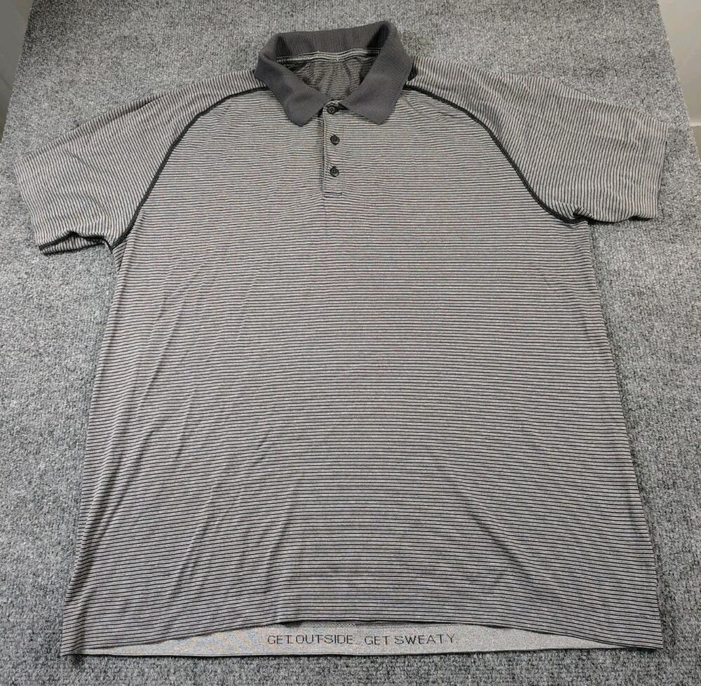 Lululemon Metal Vent Tech 2.0 Polo Shirt Men's XXL Black Striped Stretch Active